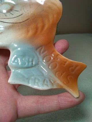Antique Cat Kitty Ceramic Spoon Rest Ash Tray Colorful Mid Century 6 1/2 