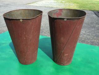 2 Tin Sap Buckets Old Red Color Wrap Around Style Flowers Decor