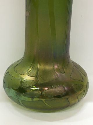 Rare Czech Loetz Iridescent Patterned Green Large Art Glass Vase