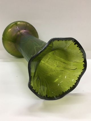 Rare Czech LOETZ Iridescent Patterned Green Large Art Glass Vase 2