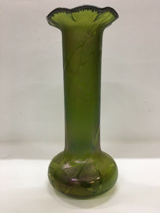 Rare Czech LOETZ Iridescent Patterned Green Large Art Glass Vase 3