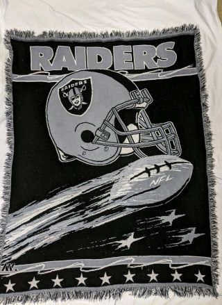 Vintage Oakland Raiders Northwest Company Blanket Throw 41x56 Made In Usa Rare