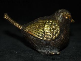 Old Chinese Feng Shui Bronze Gilt Animal Bird Sparrow Lucky Auspicious Statue