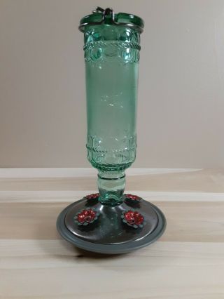 Woodstream Perky - Pet Antique Green Glass Bottle Hummingbird Feeder 10 Ounce