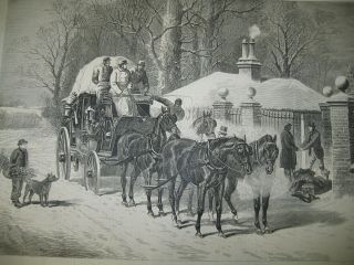 Old 1874 Christmas Time By J.  John Sturgess Wood Antique Etching Engraving Print