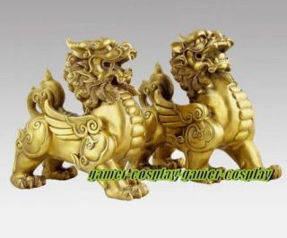 Brass Talisman Set Fengshui Door Lion Fu Foo Dog Pixiu Kylin Wealth Brave Troops