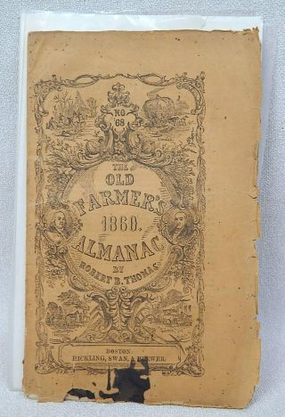Antique 1860 The Old Farmers Almanac Robert Thomas Pre Civil War