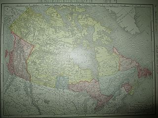 Rare 1907 Atlas Of The World Map British North America & Alaska Colored