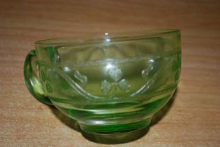 Green Depression Glass ' Hazel - Atlas ' Cloverleaf Pattern Tea Cup and Saucer 2