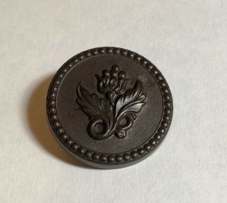 Antique Goodyear N R Co Rubber Button - Flower & Leaf,  Dotted Border,  Pat 1851