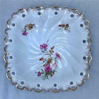 Antique Altwasser Porcelain 10 " Floral Square Serving Bowl Germany