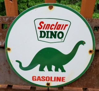 Old Rare Vintage Sinclair Gasoline Porcelain Gas Pump " Dino " Advertising Sign