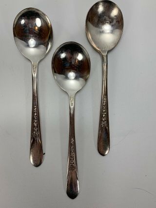 Set Of 3 Wm Rogers Mfg Co Priscilla - Ladyann Vintage Rogers Soup Spoons
