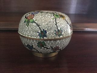 Chinese Cloisonne White Enamel Floral Design Jar Bowl Box
