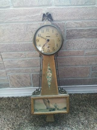 Antique Sessions Mahogany Cape Cod 8 Day Lever Time Banjo Clock.  Please Read.