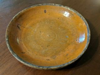 Antique American Small Redware Plate Pumpkin Glaze 19th Century