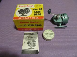 Vintage South Bend Spin Cast - 63 Model A Casting Reel & Pflueger Hooks