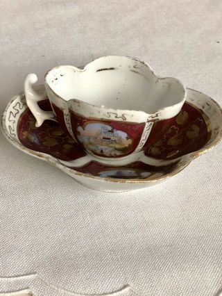 Dresden Cup Saucer Meissen Style Quatrefoil 18th C HP Scenic Antique 1795 2
