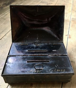 Antique Rare Oblong 18th Century Georgian Toleware Spice Tin Box