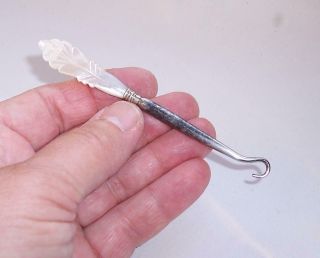 Antique Victorian Small Mother Of Pearl Button Hook