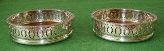 Antique Pair Silver On Copper & Mahogany Bottle Coasters Georgian Style