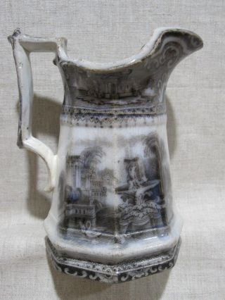 Antique Pitcher By W.  Adams & Sons Ironstone Athens 56978 Black Transferware