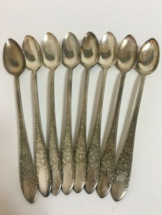 National Silver Co.  1937 Roses And Leaf Pattern 8 Long Tea Spoons