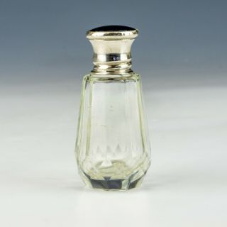 Antique Silver & Cut Glass Scent Perfume Bottle - With An Enamelled Silver Lid