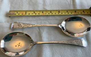 2 John Tongue Art Deco Large Fruit Serving Spoons Silver Plate Lovely Pattern