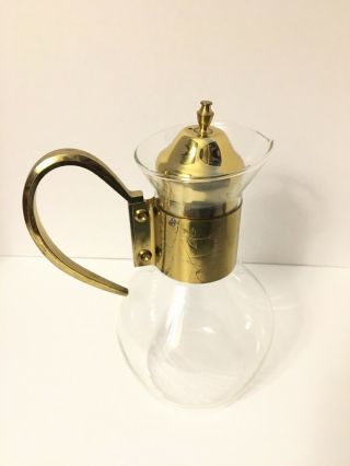 Rare Vintage 10” Gold/brass Plated Glass Coffee/tea Pot Carafe
