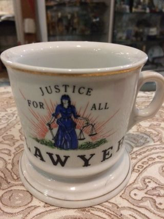 Vintage Antique Ceramic Occupational Shaving Coffee T Mug Lawyer Justice For All