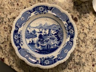Antique Romantic Staffordshire Blue Transferware Soup Bowl India Temple Ridgway