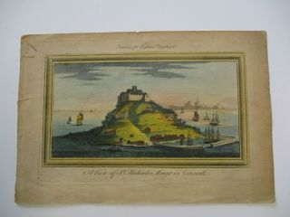 Antique 17th - 18th Century Painting Engraving Hand Colored Cornwall Nautical