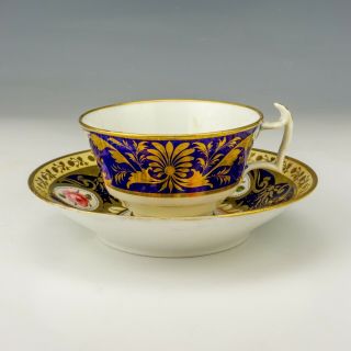 Antique Crown Derby Porcelain Rose & Gilt Decorated Cup & Saucer