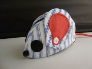Vintage Rare Hallmark Fabric Mouse Pin Cushion Sewing Striped Fabric Red Ears