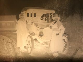 5x7 Glass Negative Vintage Lady’s With Car Photo Rare Antique