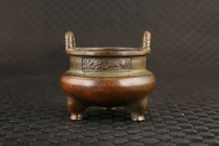 Mini Chinese Old Bronze Hand Cast Incense Burner Buddha Table Decoration
