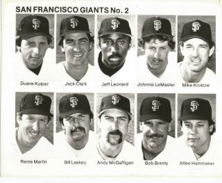 1982 San Francisco Giants Rare 8x10 Team Photo - Johnnie Lemaster - Bob Brenly