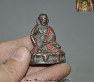 2 " Old Tibetan Buddhism Bronze Cinnabar Milarepa Buddha Sit Deer Head Statue