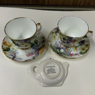 Exclusive Duchess Fine Bone China Tea Cup W/ Saucer And Gold Trim Set Of 2
