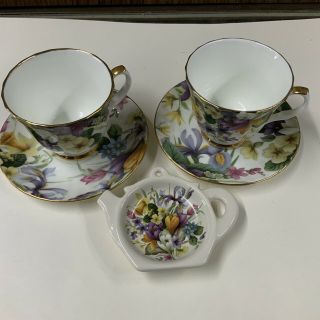 Exclusive Duchess Fine Bone China Tea Cup W/ Saucer And Gold trim Set Of 2 2