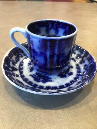 Antique Flow Blue Cup And Saucer P Regout Maastright Scalloped Edges Stoneware