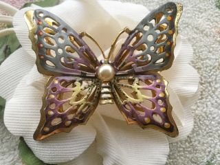 Antique Vintage Mid Century Retro Sterling W Enamel Large Butterfly Pin/brooch