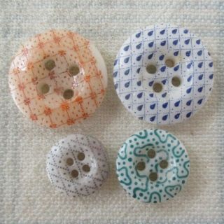 Assortment Of 4 Antique Calico China Buttons