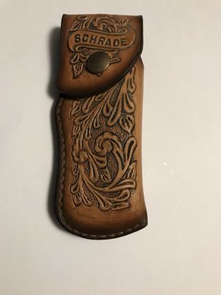 Rare Vintage Engraved Schrade 6 " Pocket Knife Sheath Leather Hunting