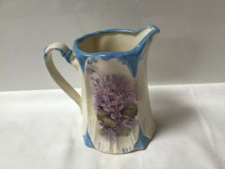 Antique European Ceramic Pitcher/flower Pot Hand Painted Purple Violets/signed