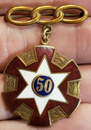 Rare 1941 Wyoming Gold Tone Ioof Odd Fellows 50 Year Veteran Medal Badge Pin