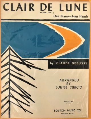 Rare Clair De Lune (moonlight) Duet - Claude Debussy - Piano Sheet Music (1962)