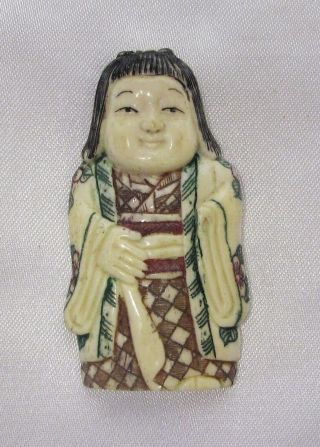 Netsuke,  Chinese (bovine) Bone Carving Of A Chinese Or Japanese Man In A Kimono