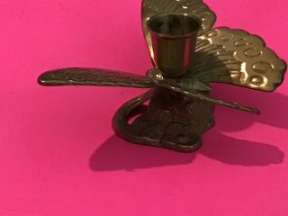 Vintage Butterfly Candle Holder Solid Brass Heavy Detailed Taper Deco Retro Rare